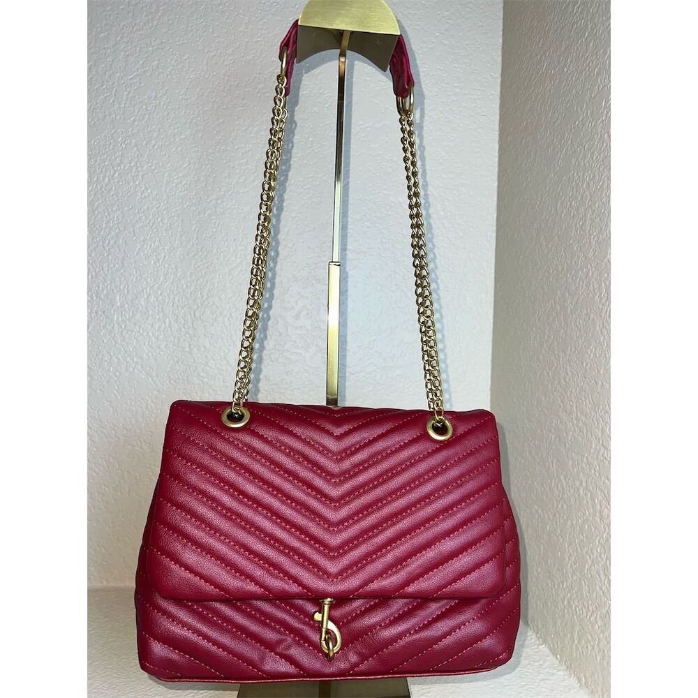 Red Quilted Crossbody Bag with Gold Chain Strap